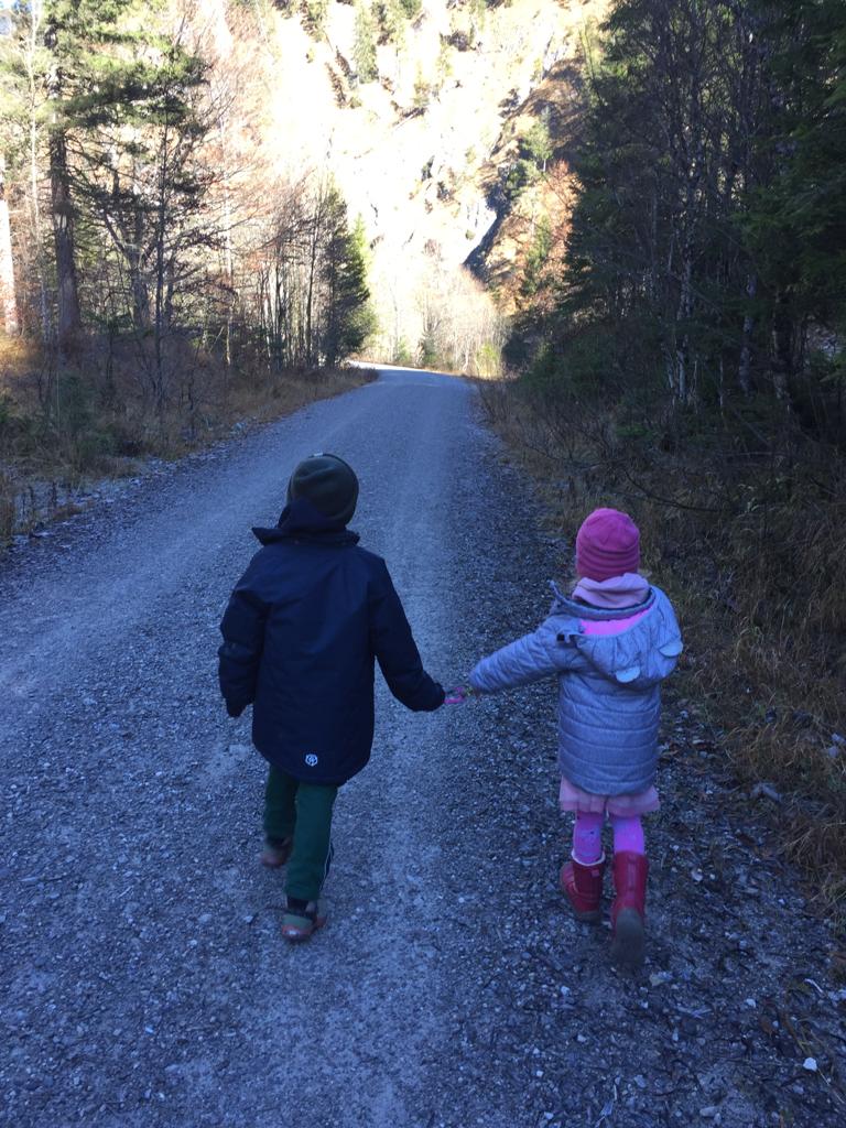 Kinder auf Waldweg